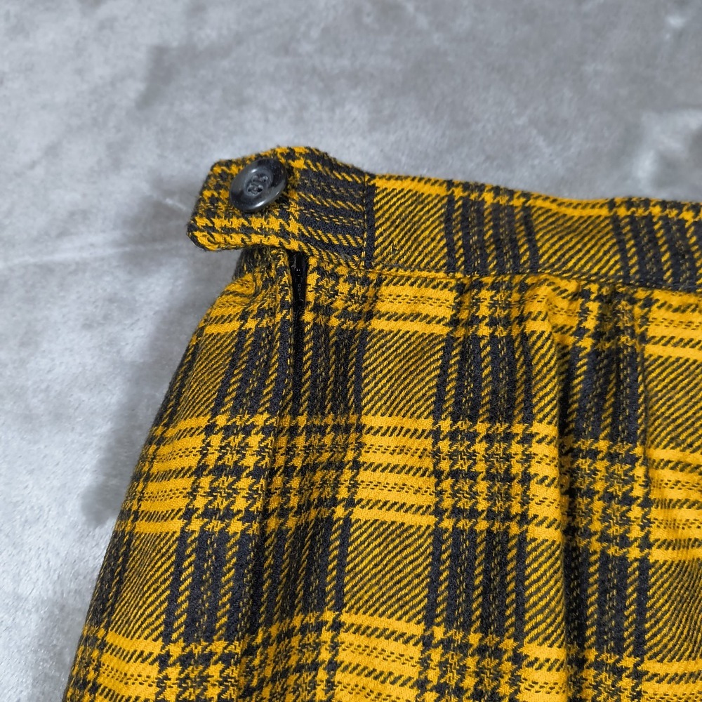 Vintage Valentino Boutique Skirt Womens 8 Yellow Plaid Tartan Wool A Line Midi - Picture 5 of 8